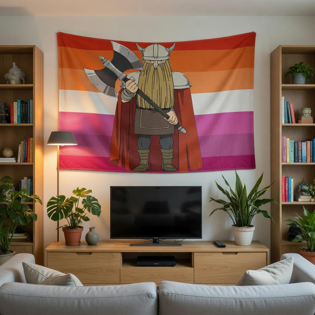 Fantasy Dwarf Warrior Tapestry Aesthetic Striped Background Wall Hanging Flat Print Room Decor