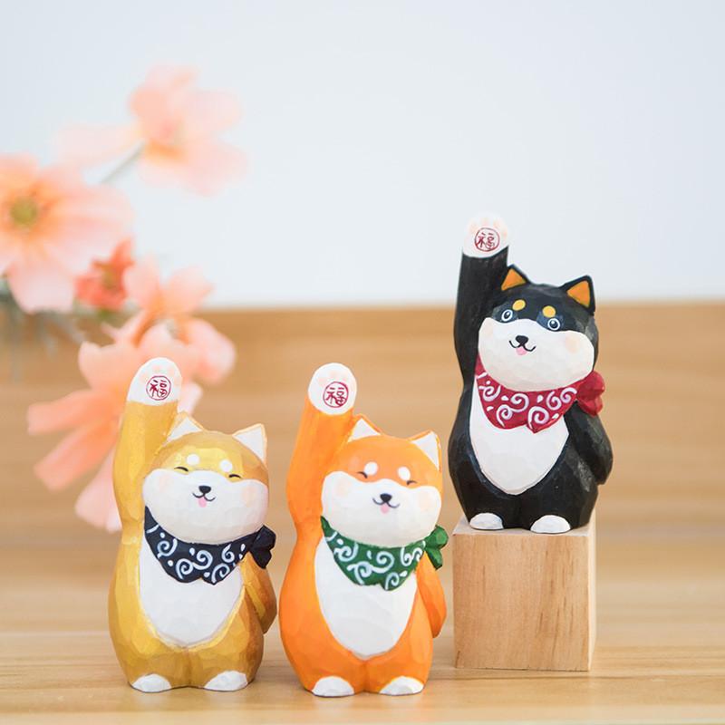 Wooden Shiba Inu Handcrafted Desk Decor With Cute Design For Home Office And Gift Giving