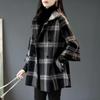 Manteau Mi-long à Carreaux et Revers Style Coréen Cross2026 Automne/Hiver
