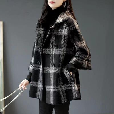 Cross2026 Autumn/Winter Korean Lapel Plaid Mid-Length Coat