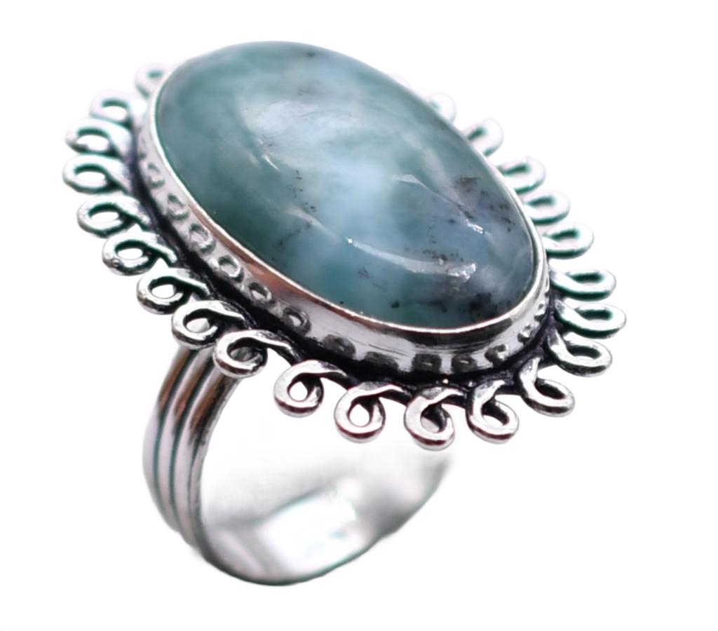 Larimar Natural Gemstone Antique Silver Plated Ring US Size-7 R 5209