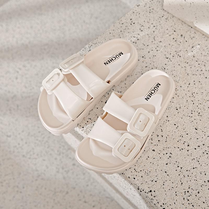

New women s buckle slippers summer wear fashion trend one-word outdoor thick bottom heightening casual cool slippers 40 белый