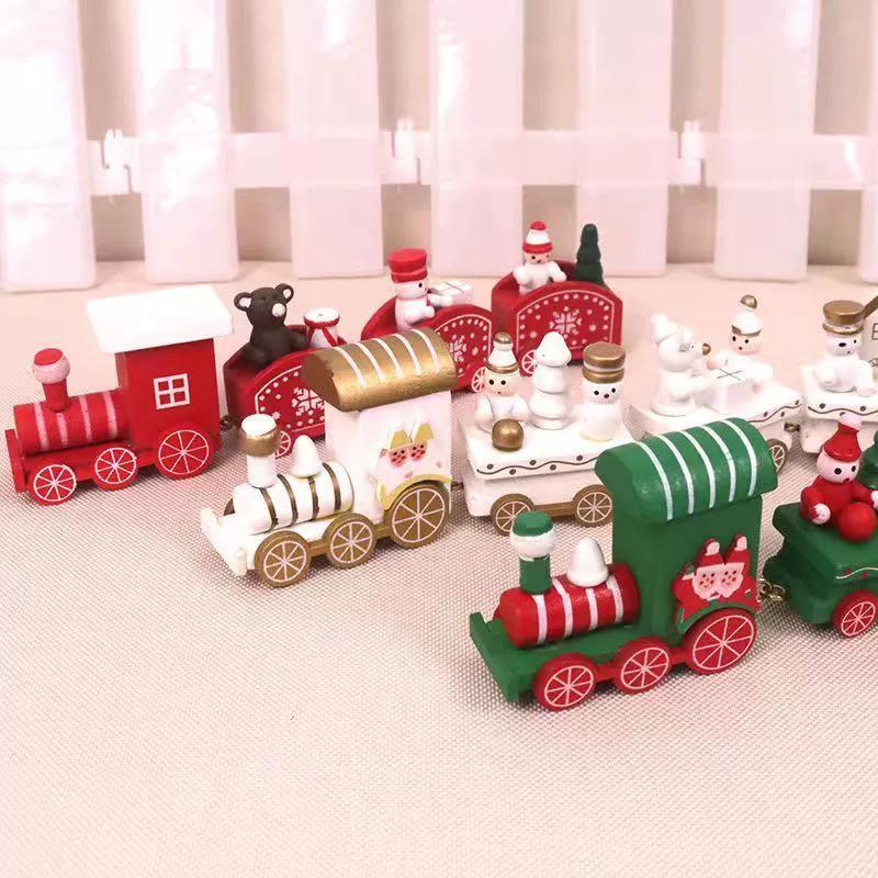 Lovely Christmas Decoration for Home Little Train Wooden Train Decor Christmas Ornaments New Year Supplies