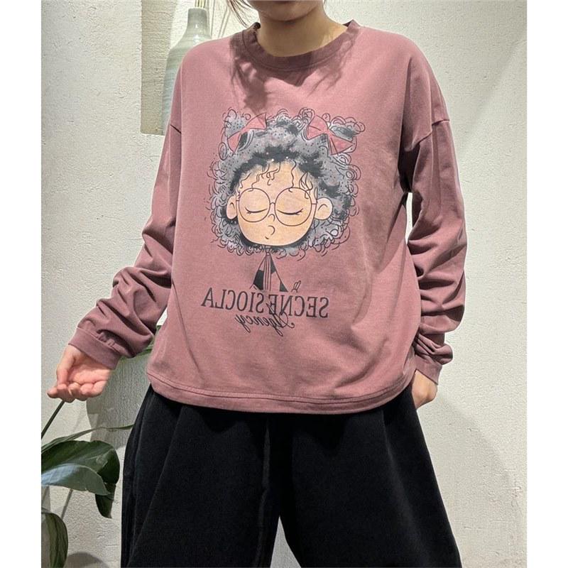 

Весенняя мода Принтованная футболка с круглым вырезом Свободная повседневная женская футболка с длинным рукавом - Красно-белая One Size розовый