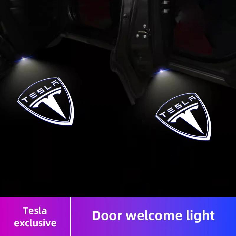 

Car Sticker 2025 Hot 2Pcs HD LED Car Door Welcome Lights Projector Lamp Styling For Tesla Model-Y Model-3 Model-X Model-S Cybert