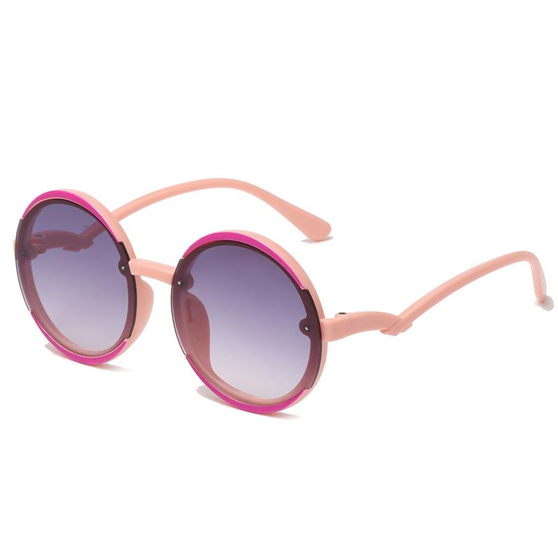 Cute Color-Block Round Kids Sunglasses Gradient Lenses Uv400 Protection Fashionable Shades For Girls 8832