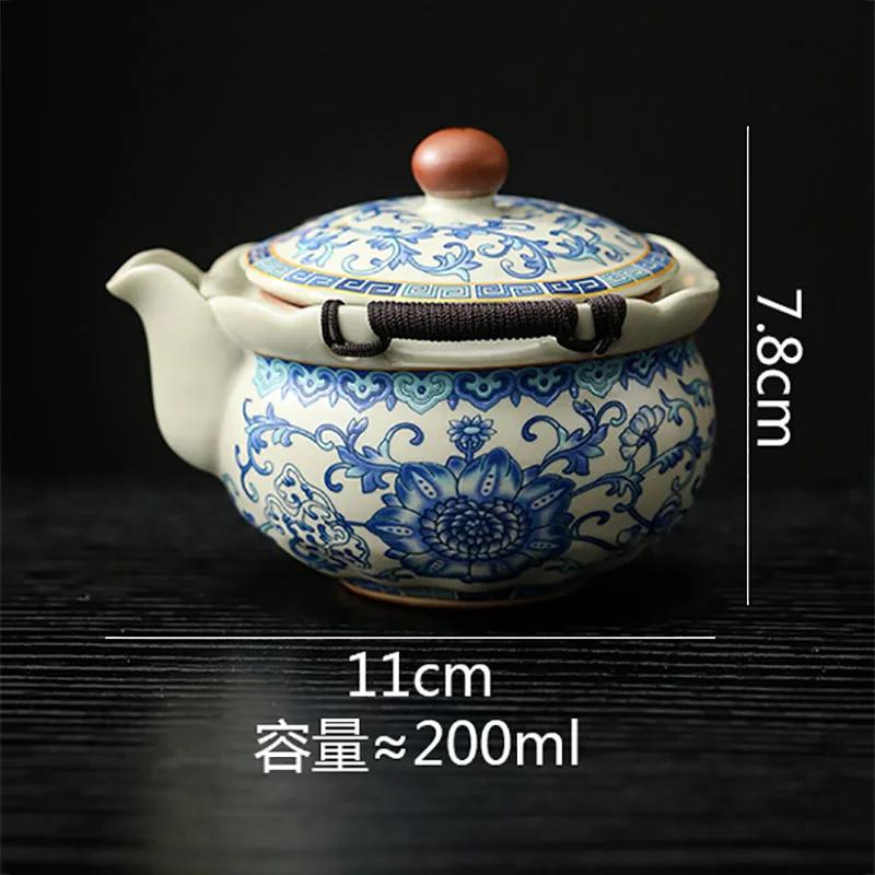 Blue and White Ru Kiln Hand-held Teapot Vintage Ceramic Teapot Single Pot Tea Brewing Utensil Kettle Household Kung Fu Tea Set