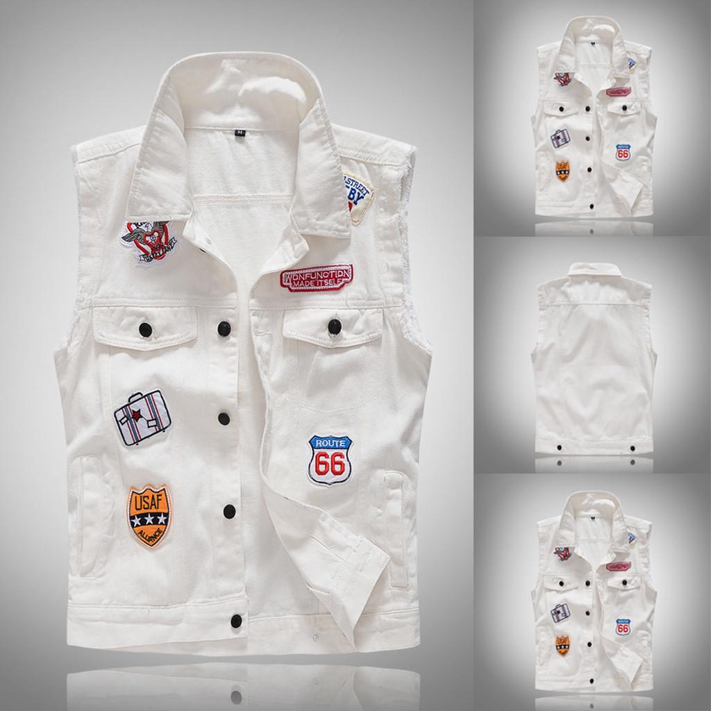 

Мужская новая мода джинсовый жилет повседневная ковбойская куртка с плечевой блузкой XL белый