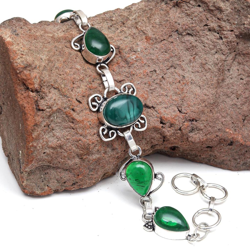 Green Onyx Gemstone Women's Gift For Her Silver Jewelry Bracelets 7-8 ''