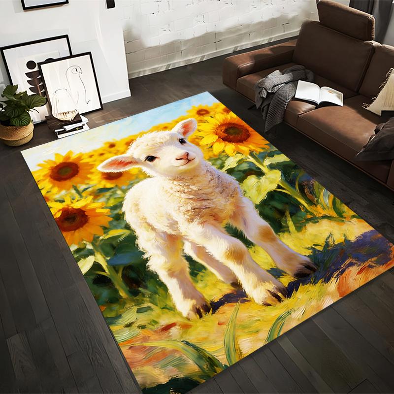 Cute Lamb and Sunflowers Artistic Print Carpet for Living Room Decor Suitable for use as an anti-slip for living room bedroom sofas