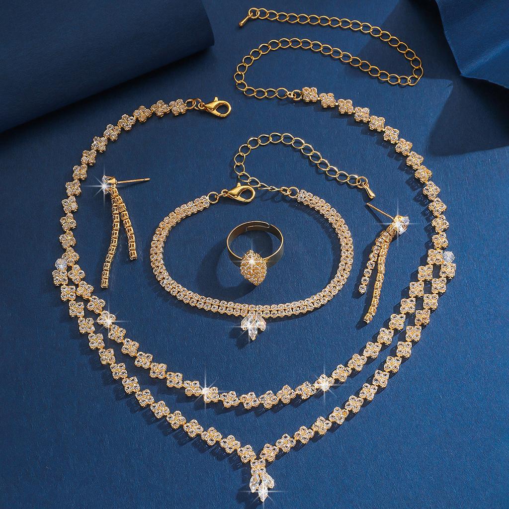 Set Necklace Earrings Bracelet Fashion Jewelry Copper Zircon High Sense Wedding Season Girl