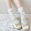 Japanese Bow White Calf Socks Sweet Girl Pure Lust Lolita Lace Ballet Ribbon Stacked Socks