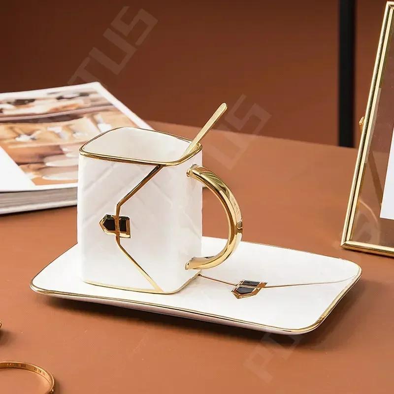 Handbag Style Coffee Mug Ceramic Cups with Dessert Plate Spoon Milk Tea Juice Water Mugs Desktop Drinkware Decor Birthday Gifts
