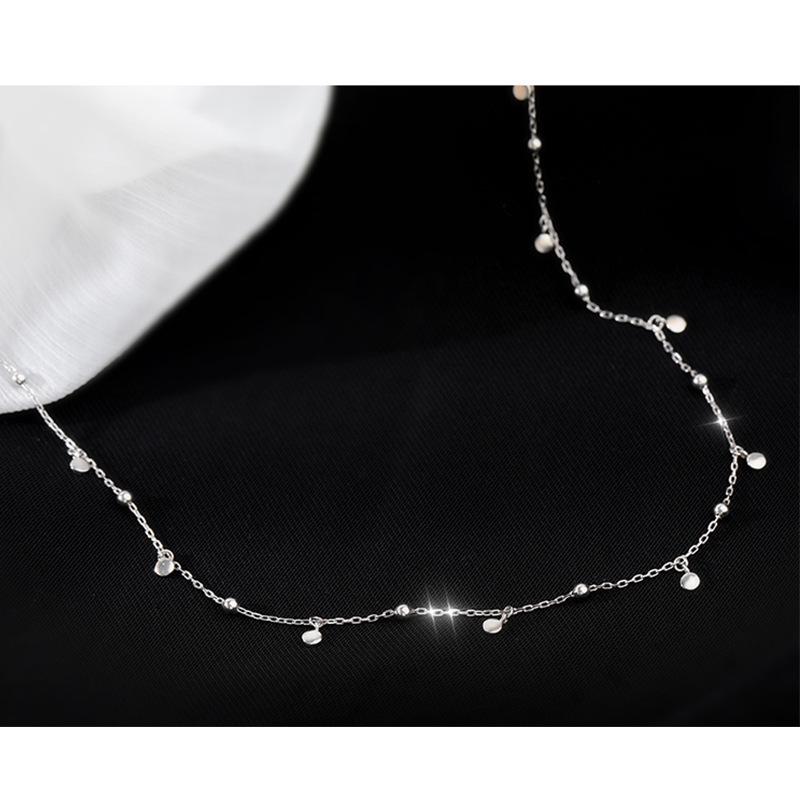 Collier pendentif rond esthétique style coréen: Design Simple à Tempérament avec Chaîne Clavicule à Perles Rondes pour Femmes
