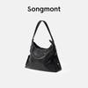 Stylish Songmont Hobo Bag In Smoke Black And Sand Brown With Genuine Leather Design