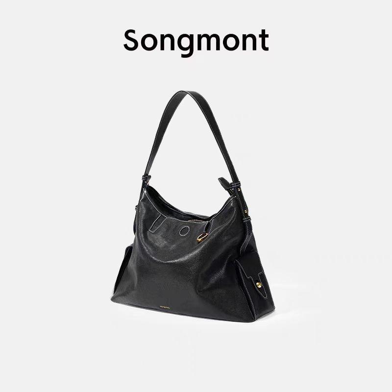 Stylish Songmont Hobo Bag In Smoke Black And Sand Brown With Genuine Leather Design
