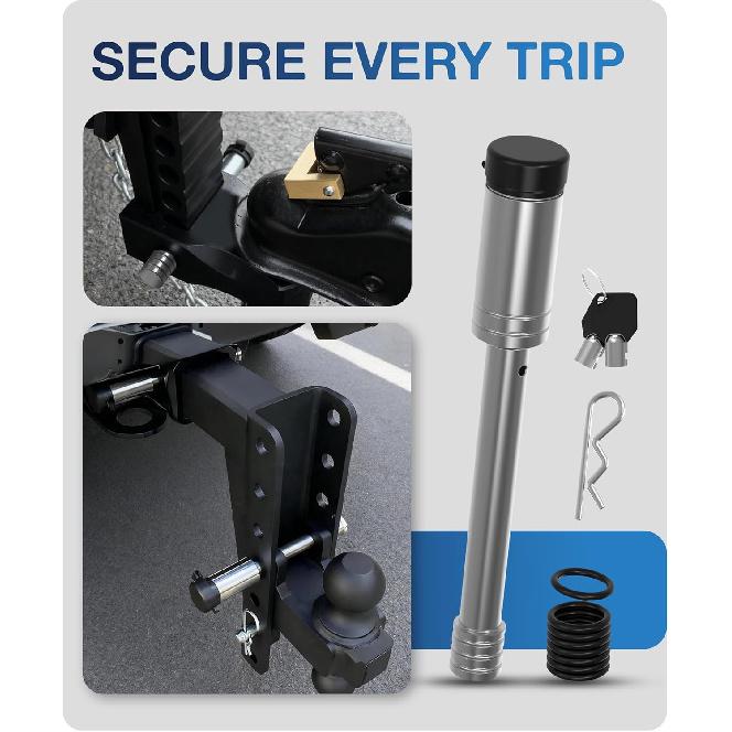 TOPICK 5/8" Trailer Hitch Lock with Extra Long 4-1/2" Span, Stainless Steel Hitch Lock Pin, 2" & 2.5" & 3" Receiver Lock, Truck Locking Hitch Pin,