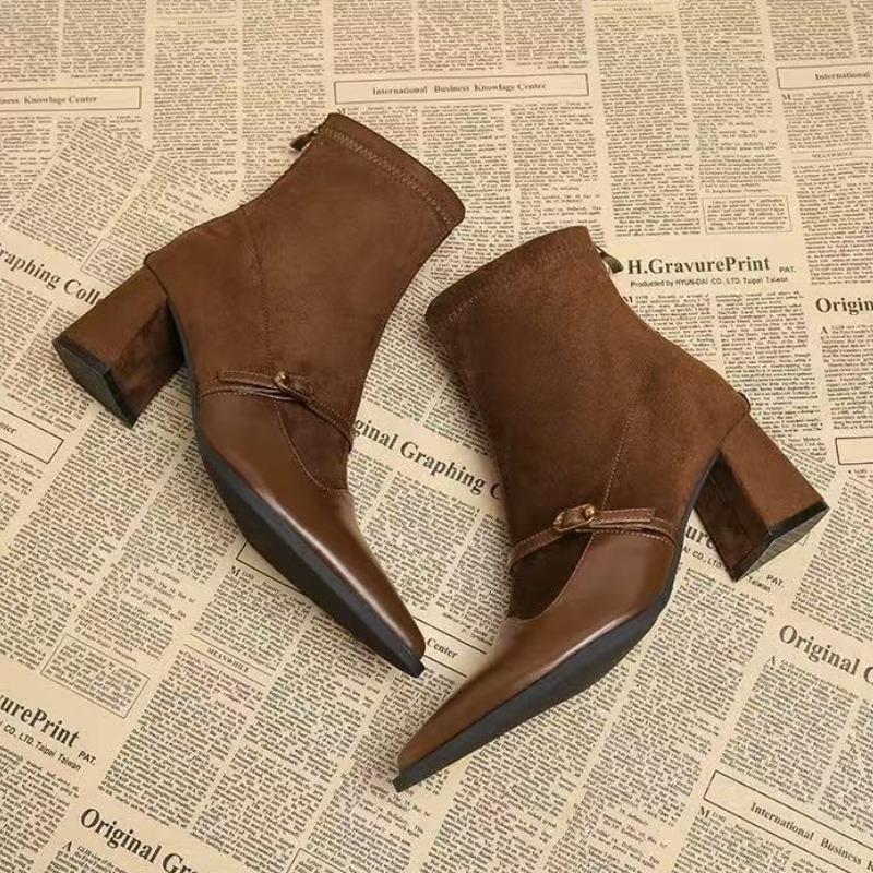 Pointed Toe Women's Ankle Boots High Heels Elegant Shoes Fashion Chunky Woman Winter Boots Dress Retro Pumps 2025 Female Zapatos