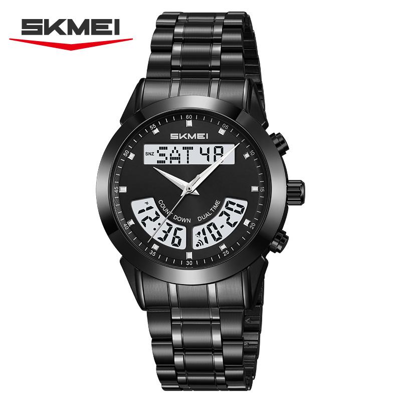 SKMEI 2445 Watch Brand Men's Electronic Quartz Luminous Alarm Clock Countdown Waterproof Stainless Steel Strap Men Digital Watch