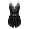One-piece Pajamas Men Sissy Lace Trimmed Satin Bodysuit Jumpsuit Sleepwear Nightwear