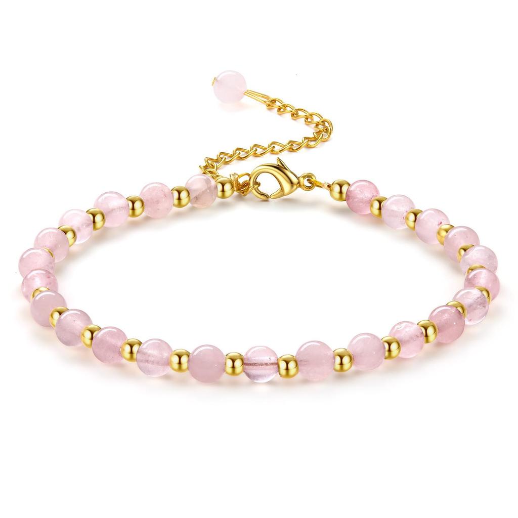 Natural stone chain bracelet, gold beaded agate beaded adjustable gold chain 6mm Indian agate bracelet