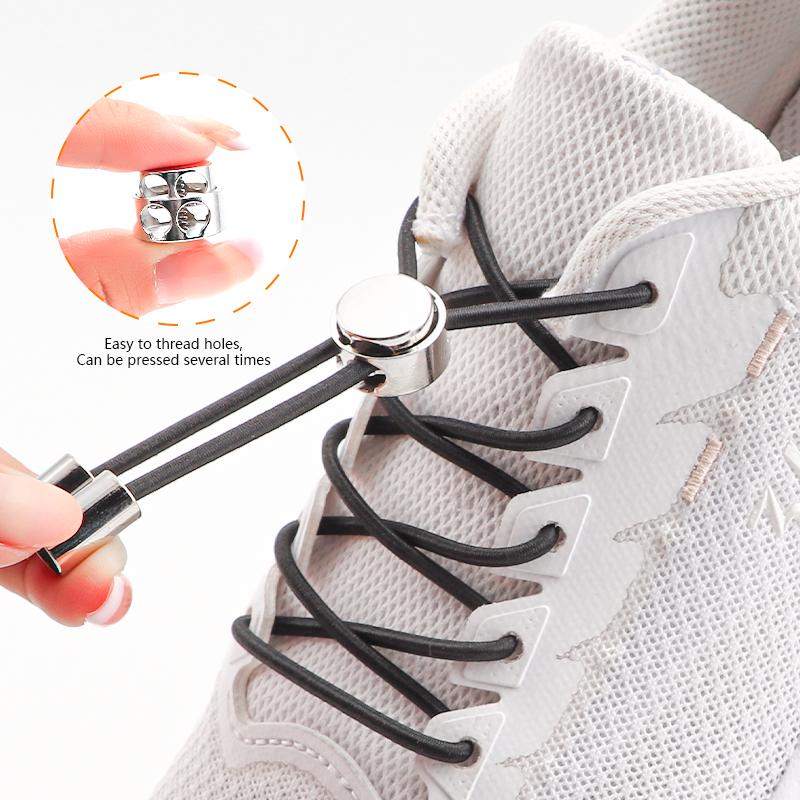 1 Pair Round Elastic Shoe Laces No Tie Shoelaces Tieless Metal Spring Buckle Shoelace for Kids Adults Elderly One Size Fit All
