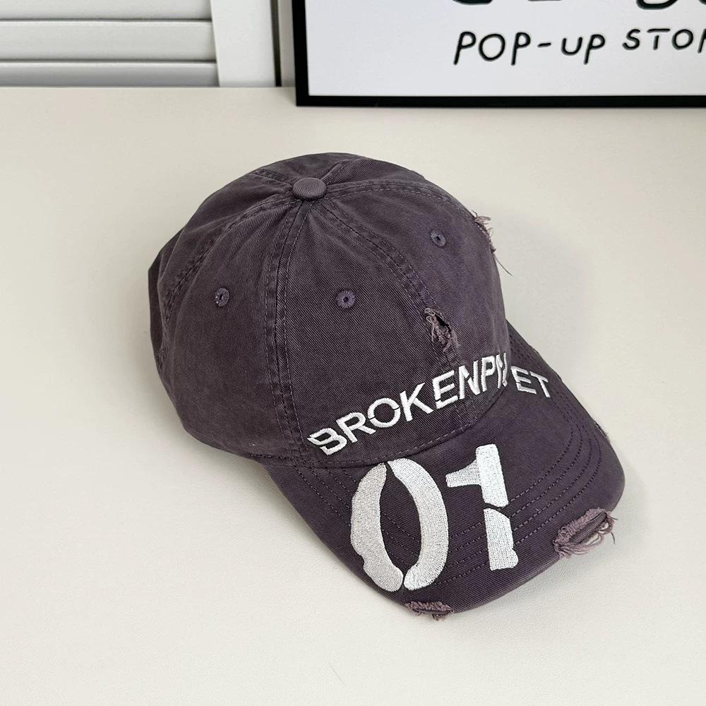 American retro letter ripped baseball cap for men and women, four seasons street tide with face small fashion couple cap