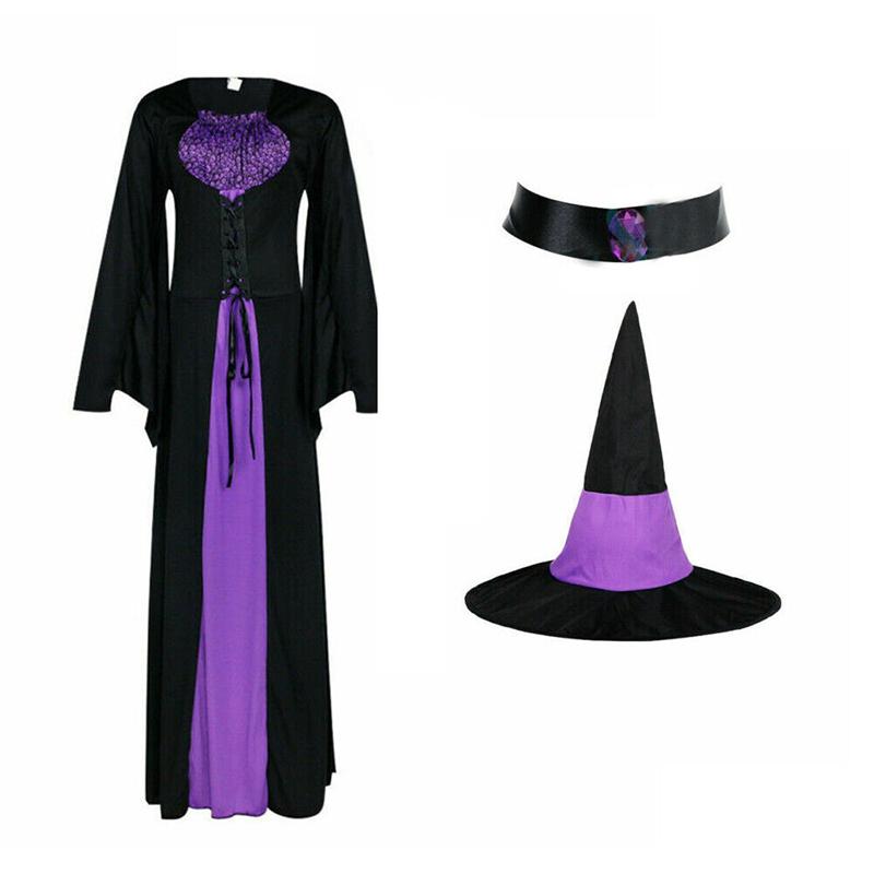 Adult Halloween Ladies Classic Purple Witch Fancy Dress Costume & Hat Accessory