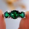 Female Green Round Zircon Stone Finger Engagement Ring Vintage CopperColor Wedding Band Bridal Jewelry For Women
