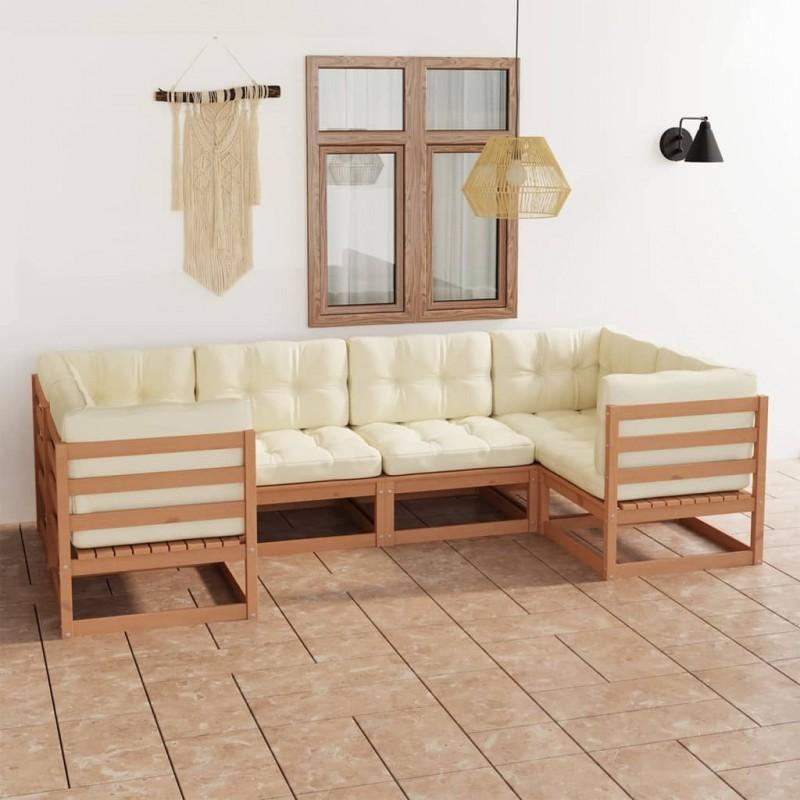 Día y Noche - Día y Noche Set de muebles de jardín 6 pzs cojines madera pino marrón miel