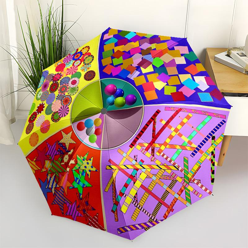 

1pc Colorful Shapes Automatic Folding Umbrella - Portable Collapsible Design, 8-Rib Iron Frame, Durable Fabric yy251125213