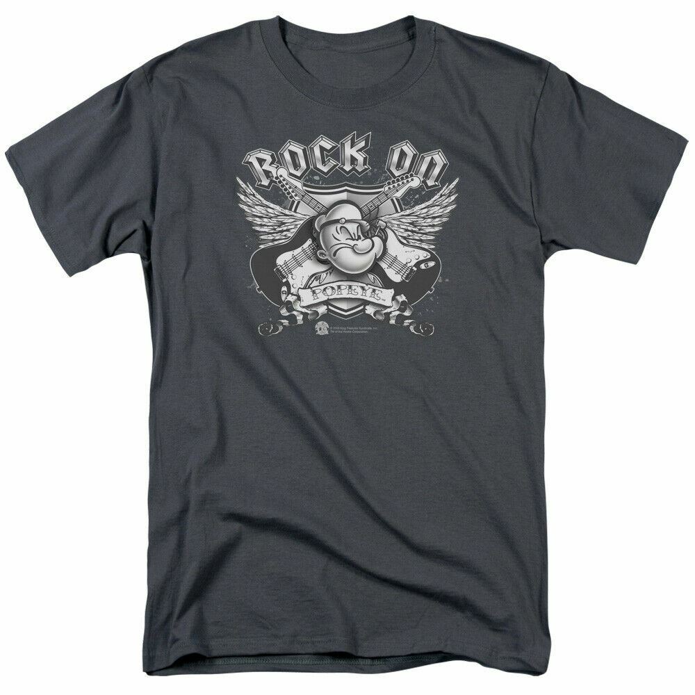 Popeye Rock On T-shirt Mens Sailor Man Licensed IDW Comic Tee Charcoal S