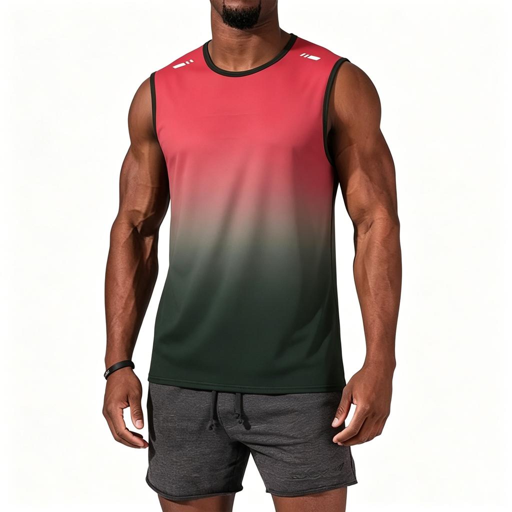 Heren Sport Tanktop Zonder Mouwen Sneldrogend Losse Pasvorm Ademend Hardlopen Fitness Kleurverloop Ontwerp Mouwloos Shirt voor Sportschool Training