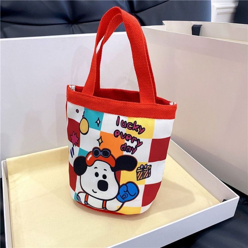 

Cartoon Printed Graffiti Bucket Bag Lovely Cylinder Students Carry Lunch Bag Canvas Women Handbag
