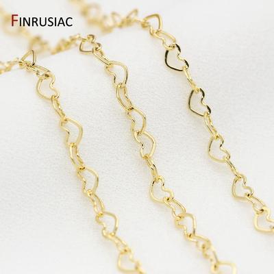 2 Größen Herzform-Ketten für die Schmuckherstellung, 14K Gold plattierte Messingkette DIY Halskette Armband Ohrringe Herstellungszubehör