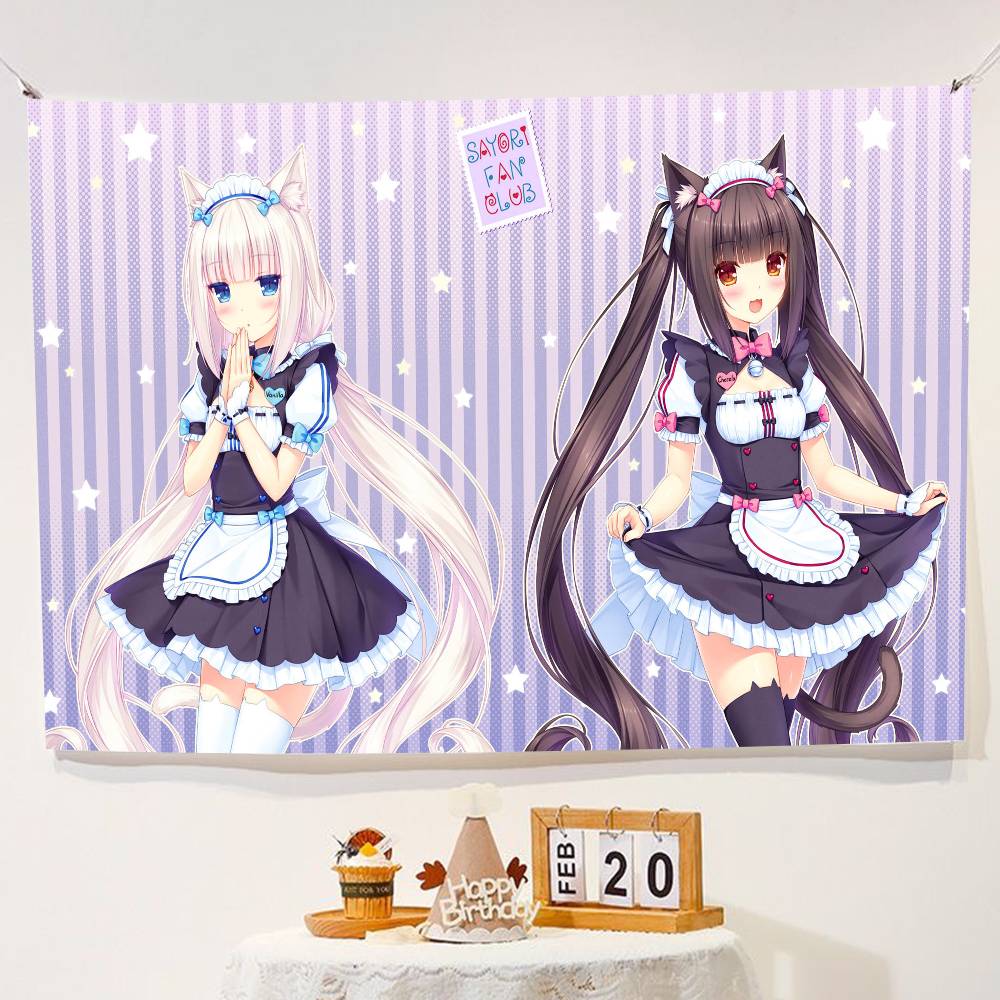 Anime Girl Cat Ear Maid Kawaii Banner Background Super Scene Decoration Banner Backdrop Baby Shower