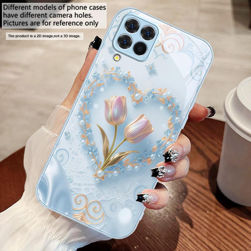 Love's Pink Purple Tulip For Samsung M02 12 Note 8 9 10 20 A 01 A02 A03 Core 04 05 06 10 12 13 14 15 A16 Glass Ultra Phone Case