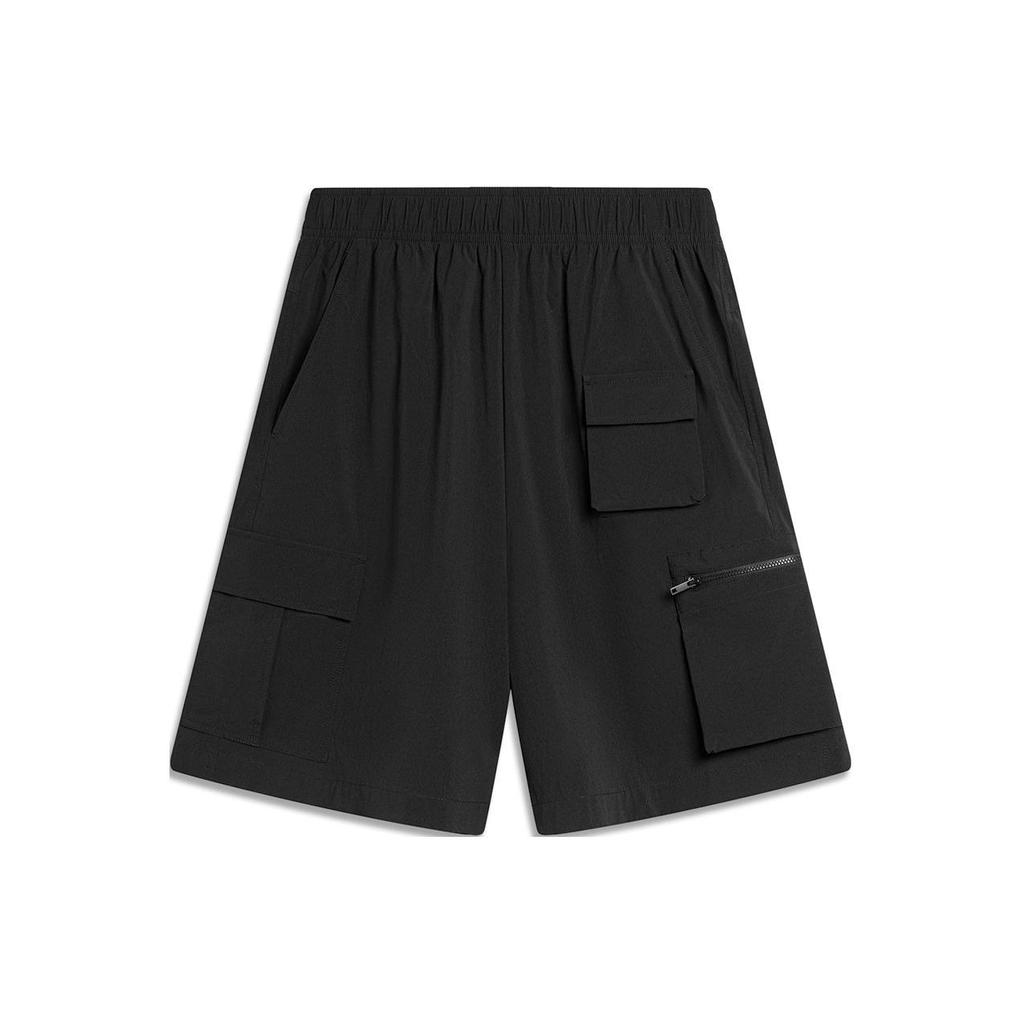 Li Ning Sports Lifestyle Series Solid Color Mid Waist Straight Leg Casual Shorts Men Shorts Black AKSU231-3