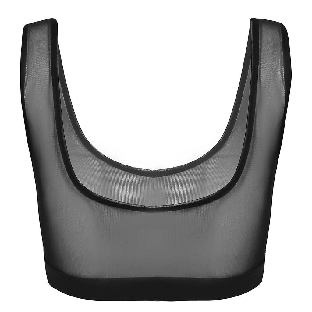 S-4XL Ladies See Through Mesh Bralette Deep V Neck Sleeveless Vest Crop Top for Bedroom