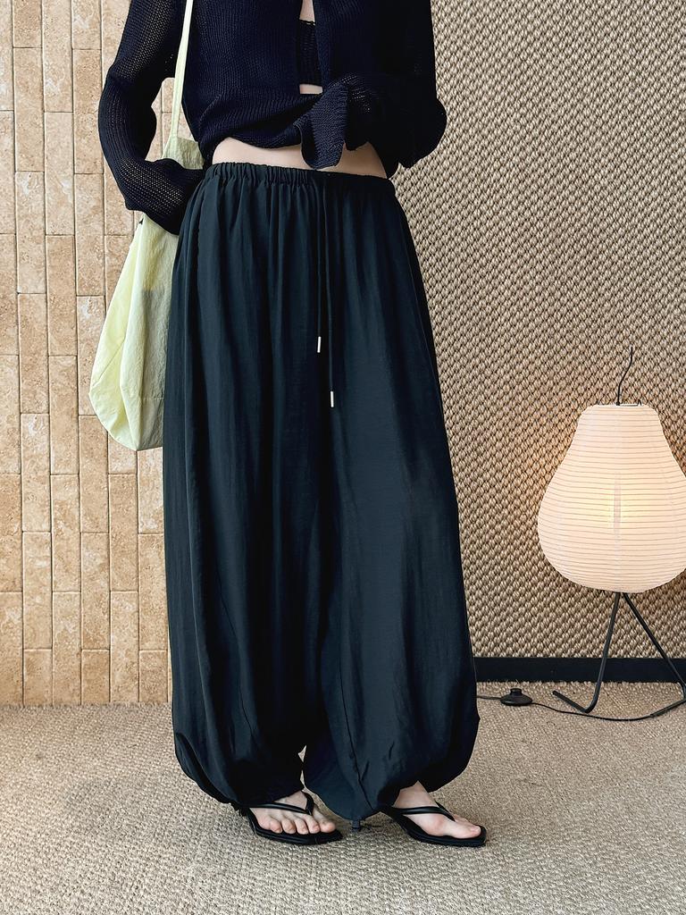 Johnature Minimalist Elastic Drawstring Pleated Casual Pants Summer Comfortable Loose Relaxed Jogger Pants For Women