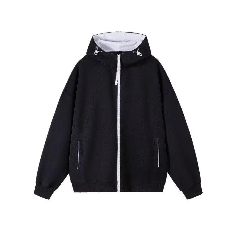 LOGO Unisex Färgblockerad Huvtröja med Dragkedja: Trendig Höst Casual Jacka