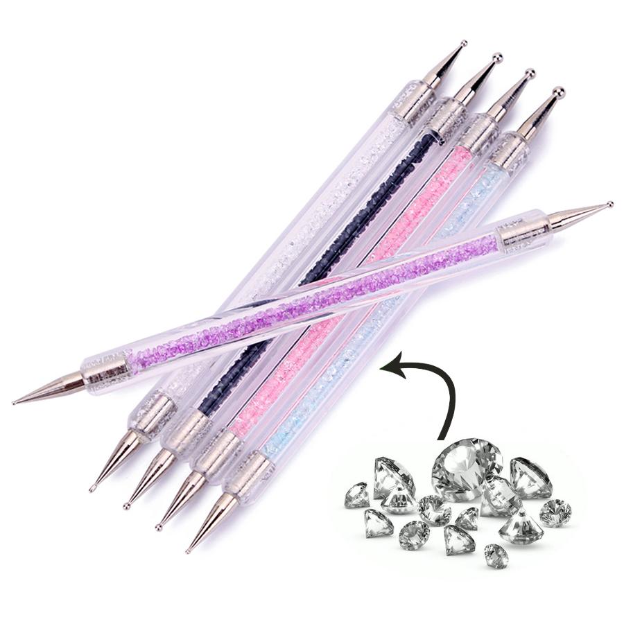 5Pcs Double-ended Nail Dotting Pen with Sparkling Rhinestones Handle, Dotting, Gems Picker Tool
