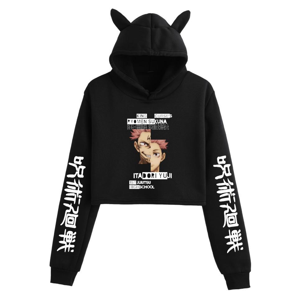 Women's Jujutsu Kaisen Anime Cropped Hoodie - Trendy, Casual, Loose Fit for Spring & Autumn