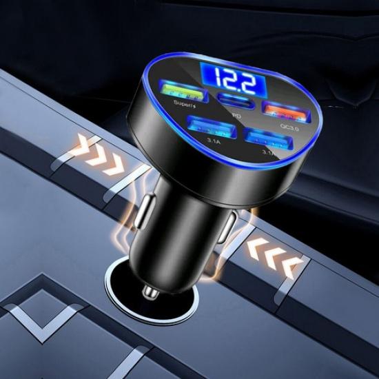 66W USB Phone Charger Type C QC 3.0 Fast Charging LED Car Interior Accessories