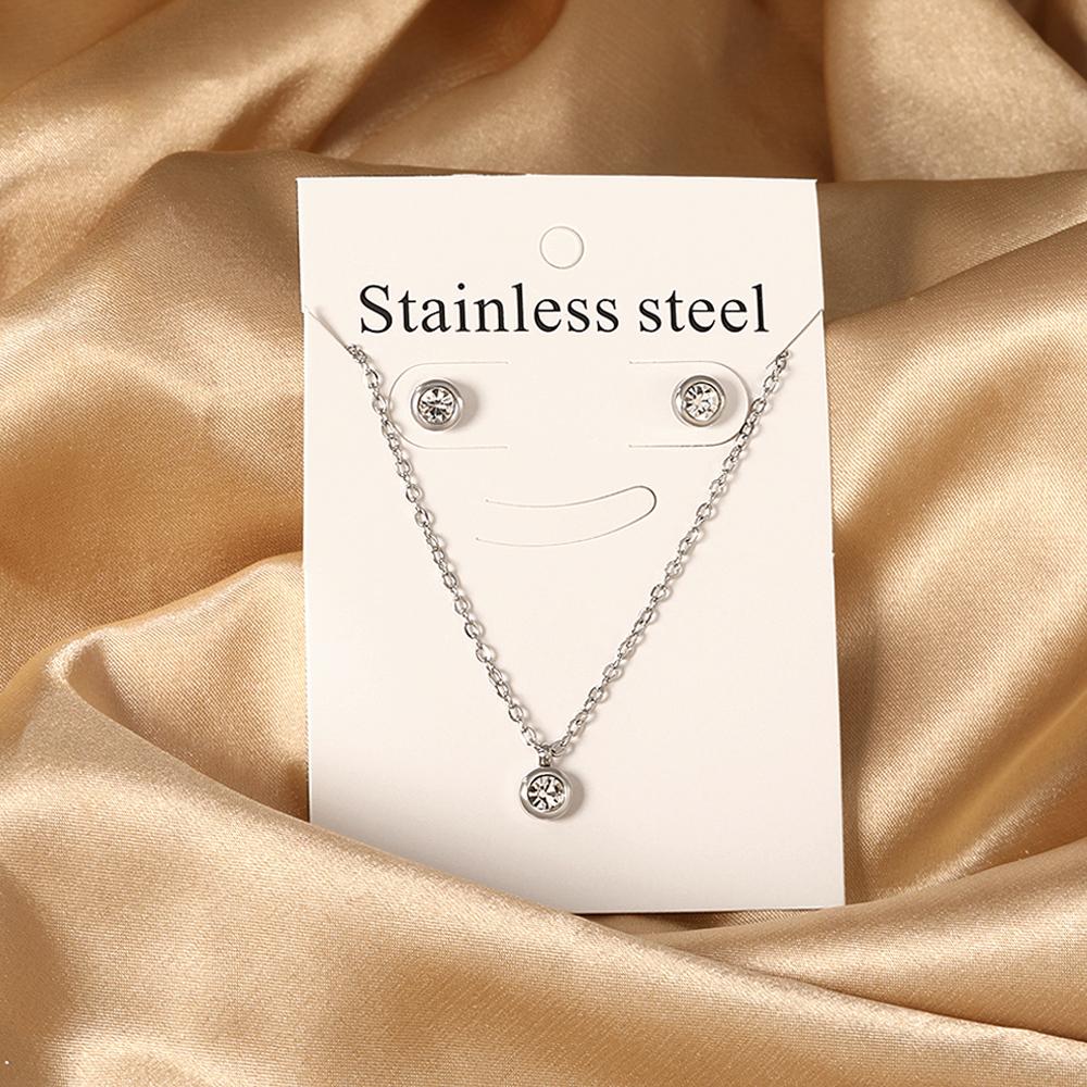 Cubic Zirconia Necklaces Zircon Sets For Women Tiny Stainless Steel Gold Plated Pendant Necklaces And Earrings Sets Wedding
