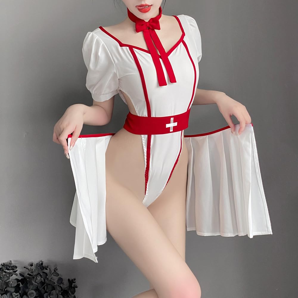 Nurse Sexy Nurse Nurse Stockings 6 Piece Set [YUEEI] Uniform, V-Neck, Perforated, See-Through, Cosplay, Red, Erotic, Erotic, Cute, Moe, Temptation,