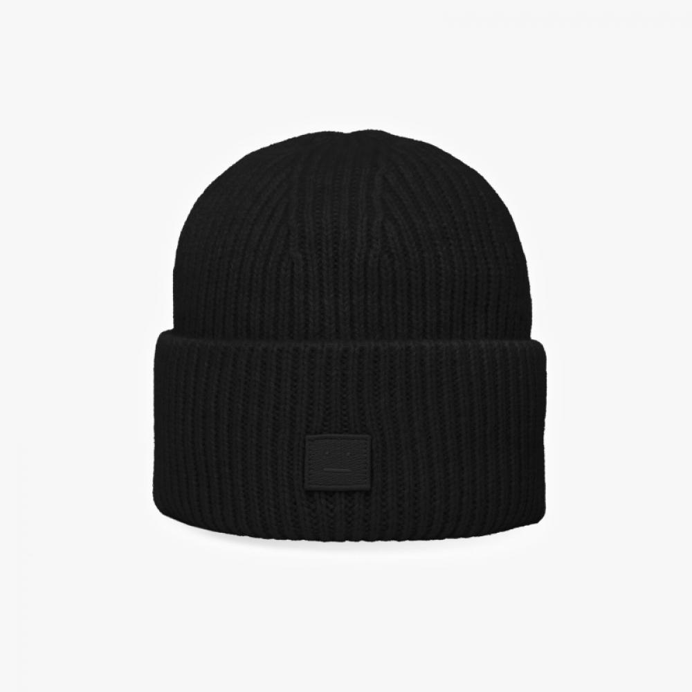 Acne Studio C40270 Black Face Logo Small Patch Beanie