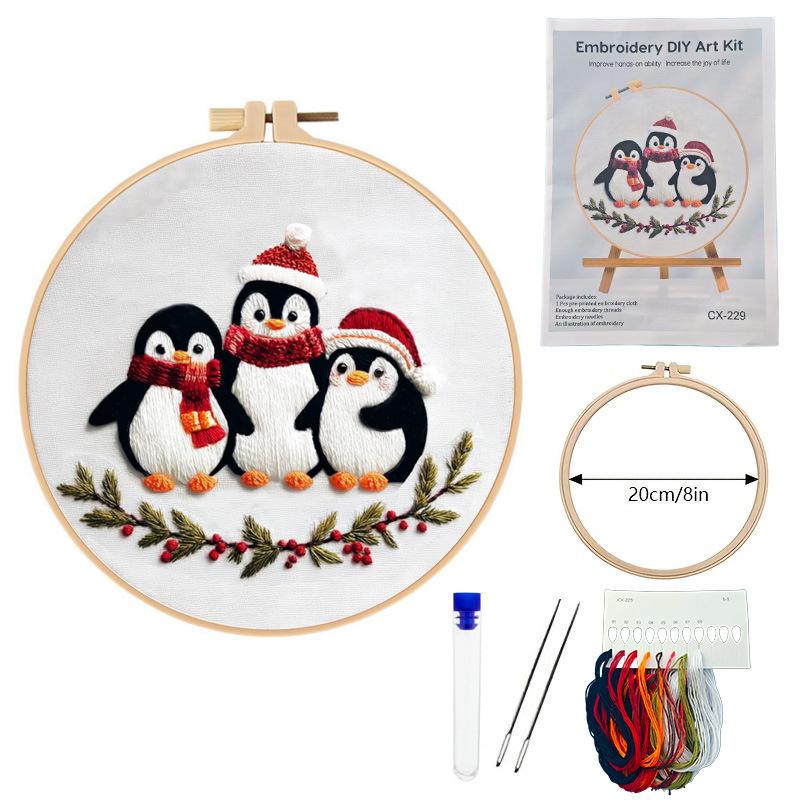 1set Christmas Embroidery Kit, Christmas Animal Embroidery Material Kit DIY Craft Kit, Suitable for Beginners' Hand Embroidery Fabric Material Kit