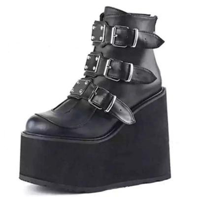 Fashion 2024 Luxury Brand Winter Buckle Ankel Boots Women Gothic Punk Female Platform Boots Wedges High Heels Pu Women Boots Botas Mujer