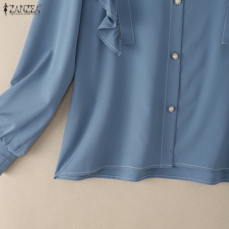 ZANZEA Women Turn Down Collar Loose Casual Long Sleeve Blouse